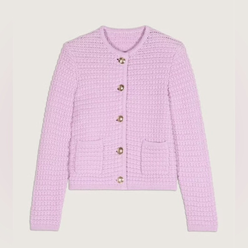 NEW Ba&sh Bash Gaspard Tweed Cardigan Jacket In Purple Lilac | size 2 / M - Picture 4 of 13